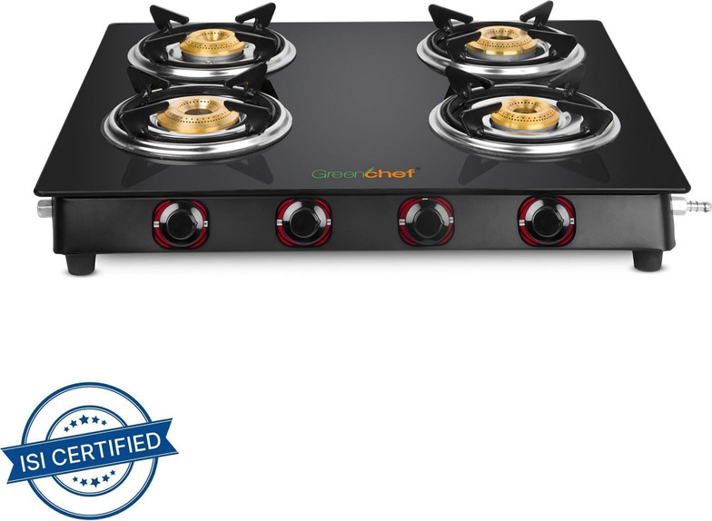 Greenchef Ebony Glass Manual Gas Stove (4 Burners)